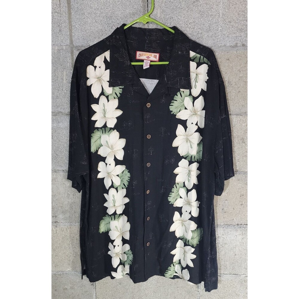 Caribbean Joe Short Sleeve Button-Up Men's Hawaiian Shirt Black Size XXL